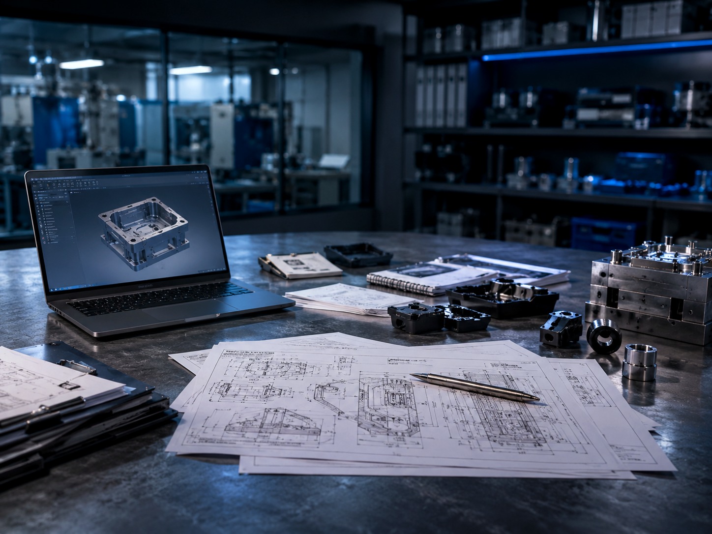 Engineering drawings and project documents prepared for injection moulding documentation review